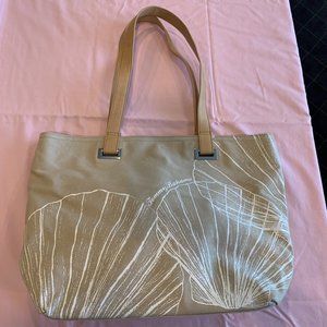 tommy bahama beige tan canvas tote bag with water resistant lining